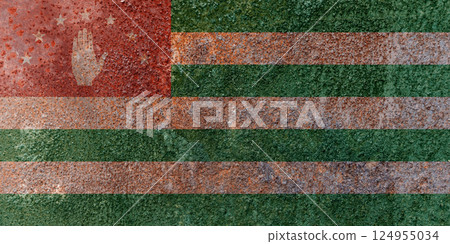 Republic of Abkhazia State Flag. Dirty Abkhazia flag on metal surface. Republic of Abkhazia State Flag. Dirty Abkhazia flag on metal surface. 124955034