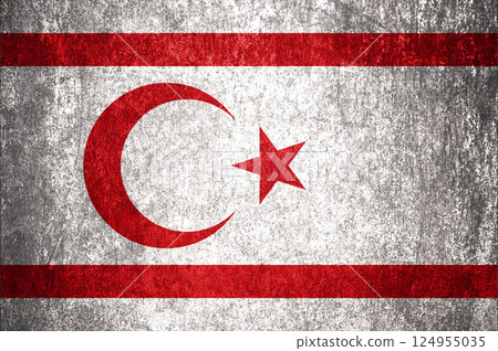 Turkish Republic of Northern Cyprus State Flag. Dirty Northern Cyprus flag on metal surface. 124955035