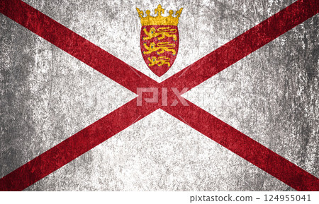 Jersey State Flag. Dirty Jersey flag on metal surface. Jersey State Flag. Dirty Jersey flag on metal surface. 124955041