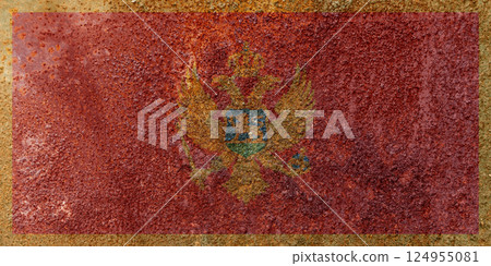 Montenegro State Flag. Dirty Montenegro flag on metal surface. Montenegro State Flag. Dirty Montenegro flag on metal surface. 124955081