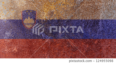 Slovenia State Flag. Dirty Slovenia flag on metal surface 124955098