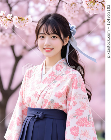 櫻花和穿著袴的女孩 櫻花和穿著袴的女孩 124955182