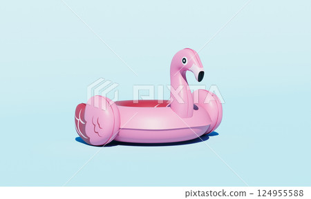 Inflatable Flamingo Tube on Blue Background. 3D Rendering Inflatable Flamingo Tube on Blue Background. 3D Rendering 124955588