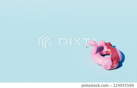 Inflatable Flamingo Tube on Blue Background. 3D Rendering Inflatable Flamingo Tube on Blue Background. 3D Rendering 124955589