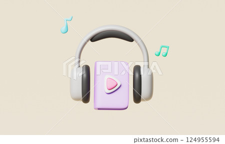 Book and Headphone icon. 3D Rendering 124955594