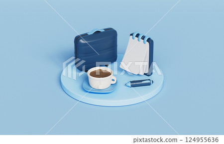 Office Icons. Briefcase, Notebook, Pen and Coffee.  3D Rendering. 124955636