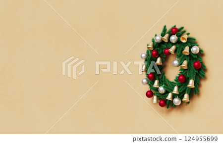 Christmas Wreath Decoration on Wall. 3D Rendering 124955699