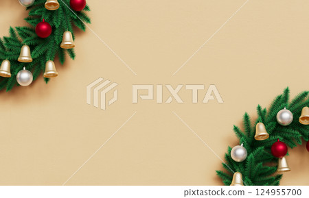 Christmas Wreath Decoration on Wall. 3D Rendering 124955700