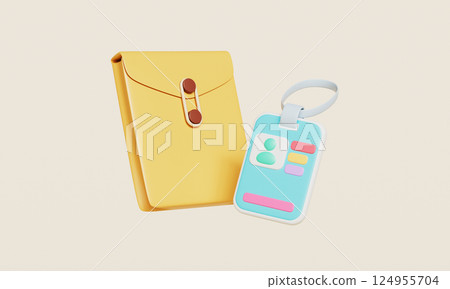Document Envelope and ID Name Card Tag Icon. 3D Rendering 124955704