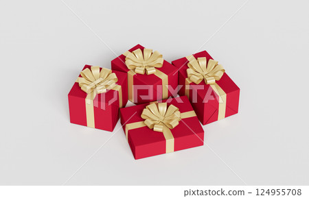 Red Gift Box With Gold Ribbon. 3D Rendering 124955708