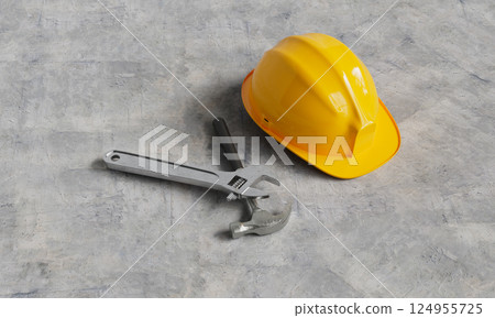 Industrial Safety Helmet and Tools. 3D Rendering Industrial Safety Helmet and Tools. 3D Rendering 124955725