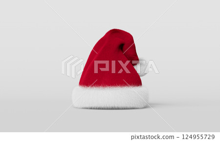 Christmas Santa Claus Hat on White Background. 3D Rendering. 124955729