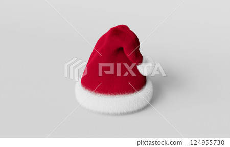 Christmas Santa Claus Hat on White Background. 3D Rendering. 124955730