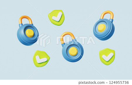 Security Lock and Check Shield Icon. 3D rendering 124955736