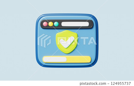 Security Web Site and Check Shield Icon. 3D rendering Security Web Site and Check Shield Icon. 3D rendering 124955737