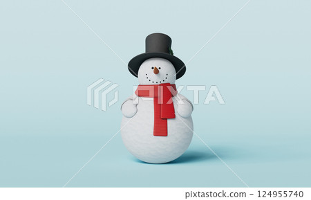 Snowman with Muffler and Hat. 3D Rendering 124955740