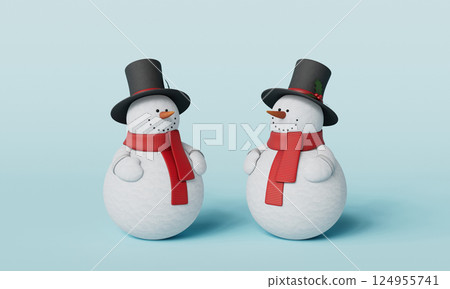 Snowman with Muffler and Hat. 3D Rendering 124955741