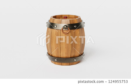 Game Wooden Barrel Mock up. 3D Rendering 124955753