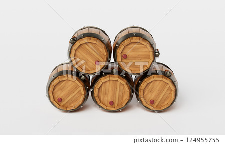 Game Wooden Barrel Mock up. 3D Rendering 124955755