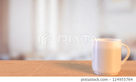 The coffee cup on wood table for hot drink concept 3d Rendering. The coffee cup on wood table for hot drink concept 3d Rendering. 124955764