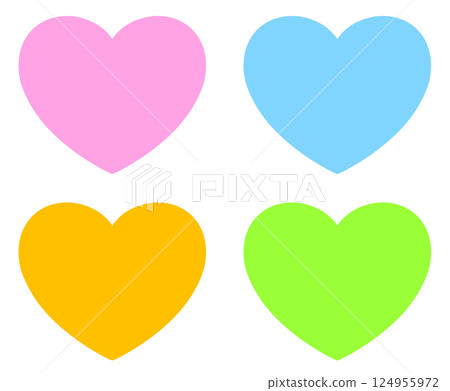 A set of pink, light blue, yellow and green hearts 124955972