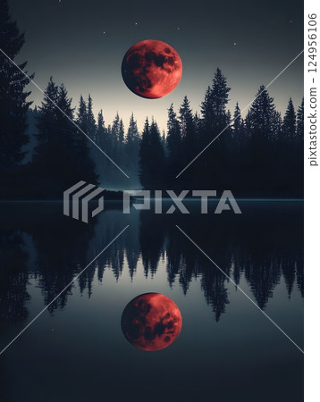 full moon over the night lake 124956106