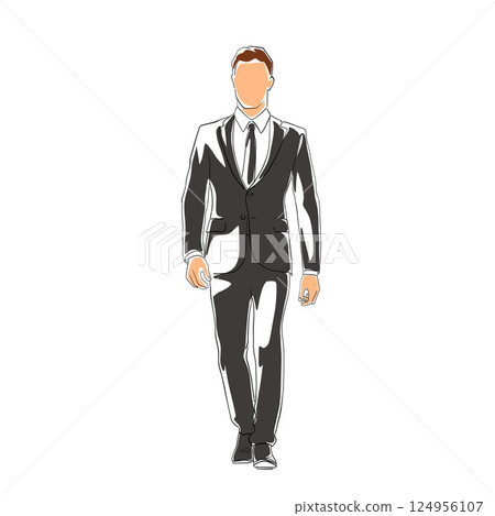 Business man walking, isolated vector line art flat design illustration. Man in suit. Business people Business man walking, isolated vector line art flat design illustration. Man in suit. Business people 124956107