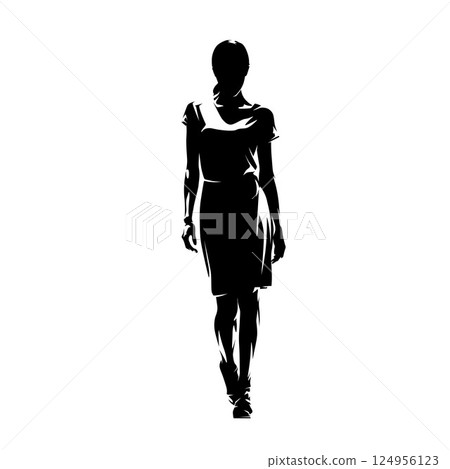 Business woman silhouette, isolated vector illustration of walking woman. Fashion model clip art 124956123