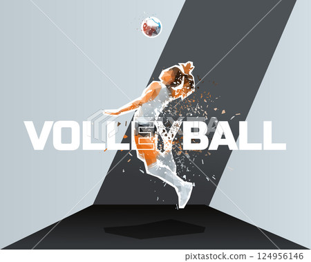 Volleyball women graphic design, low poly female volleyball athlete. Sports banner Volleyball women graphic design, low poly female volleyball athlete. Sports banner 124956146