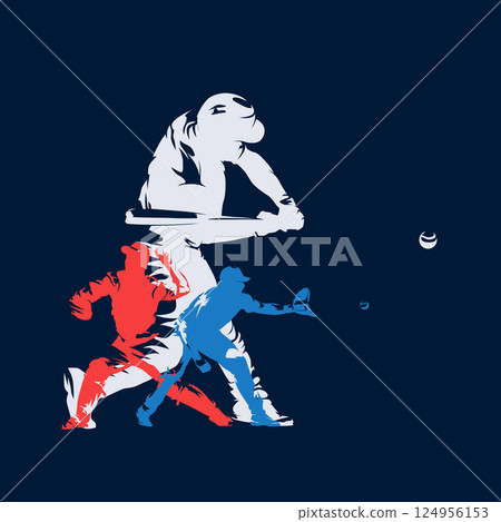 Baseball, group of baseball players, high contrast isolated vector silhouettes. Sports design 124956153