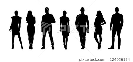 Business people, group of isolated vector silhouettes. Business men and women 124956154