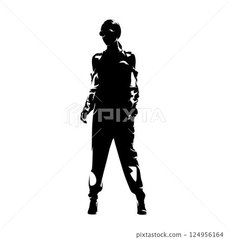 Female fashion model standing and posing in moder business clothing. isolated vector silhouette, high contrast illustration, african american woman 124956164