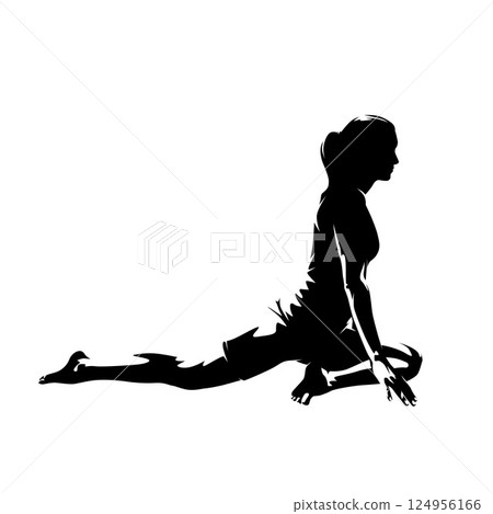 Yoga clipart, woman practicing yoga, isolated vector silhouette. High contrast illustration 124956166