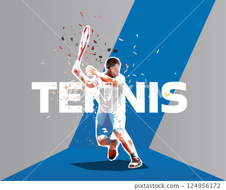 Tennis, sports graphic design. Tennis player, low polygonal illustration Tennis, sports graphic design. Tennis player, low polygonal illustration 124956172