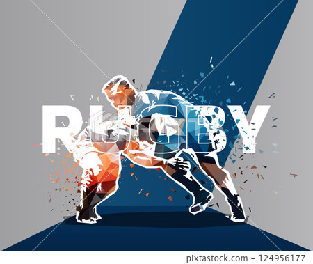 Rugby graphic design, low polygonal sports illustration. Web banner 124956177