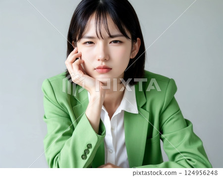 A businesswoman with a suspicious look [Generative AI] 124956248