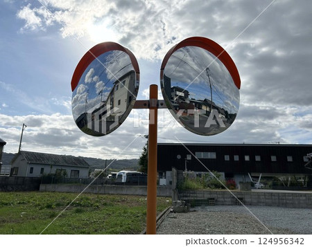 Sky and curved mirror Sky and curved mirror 124956342
