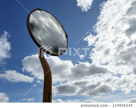 Blue sky and curved mirror Blue sky and curved mirror 124956345