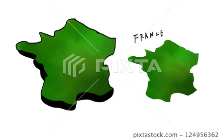 手繪水彩向量插圖的法國 3D 地圖 124956362