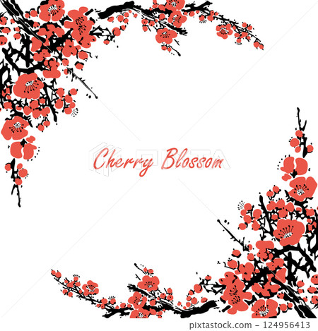 Realistic Sakura Blossom - Japanese Cherry Tree. Artistic Branch Plum Blossom. Vector 124956413