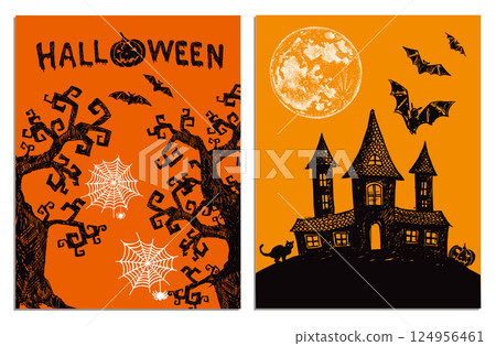 Halloween horror night vector background. Hand drawn illustration. Halloween horror night vector background. Hand drawn illustration. 124956461