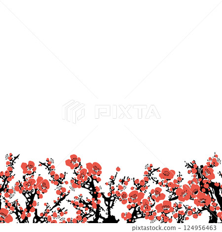Realistic Sakura Blossom - Japanese Cherry Tree. Artistic Branch Plum Blossom. Vector 124956463