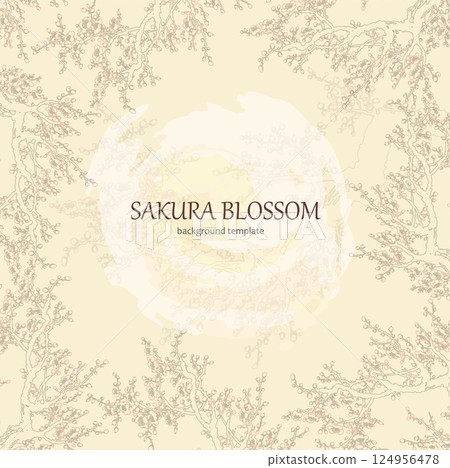 Realistic Sakura Blossom Frame - Japanese Cherry Tree. Artistic Branch Plum Blossom. Vector Realistic Sakura Blossom Frame - Japanese Cherry Tree. Artistic Branch Plum Blossom. Vector 124956478