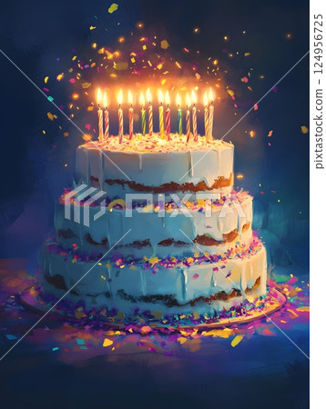 beautiful wedding cake with candles 124956725
