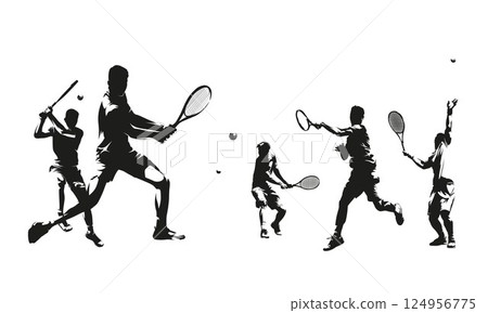 Tennis, group of male tennis players, isolated vector silhouettes, summer sports 124956775
