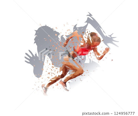 Running, run double exposure illustration, abstract isolated vector silhouette. Runner collage 124956777