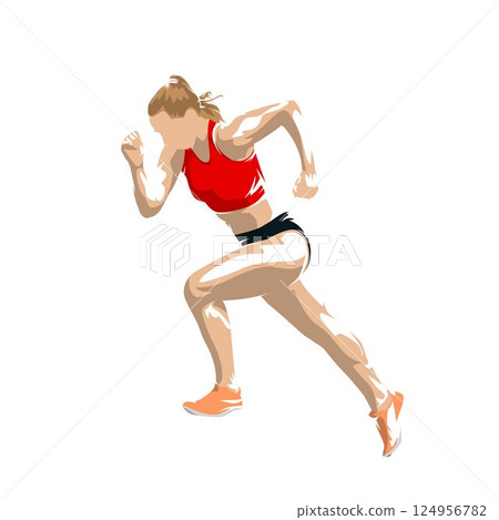 Run, athletics, running woman, female sprinter, isolated vector illustration, side view 124956782