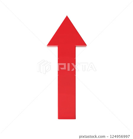 Flat minimalist red arrow pointing upward at a sharp angle, clean white background 124956997