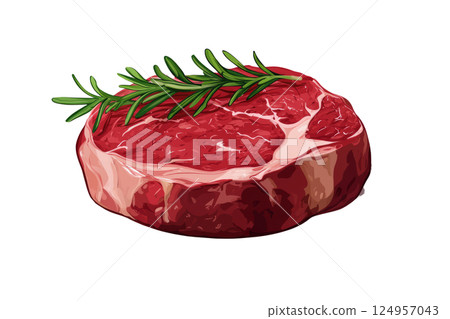 Raw beef steak marbled with fat, isolated on a white background 124957043