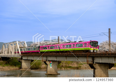 Sakura Happy Line Fukui special color mixed 4-car train Hinogawa Bridge HF10 HF 124957360